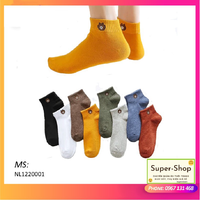 Tất (vớ) nam/nữ cổ ngắn cao cấp đẹp Cotton kiểu dáng thể thao màu đồng nhất [Super-Shop] NL1220001