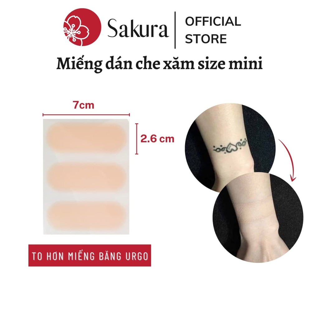 Miếng dán che hình xăm kích thước nhỏ size mini 2.6x7cm, chống nước tốt, bám chắc trên da 3 đến 5 ngày