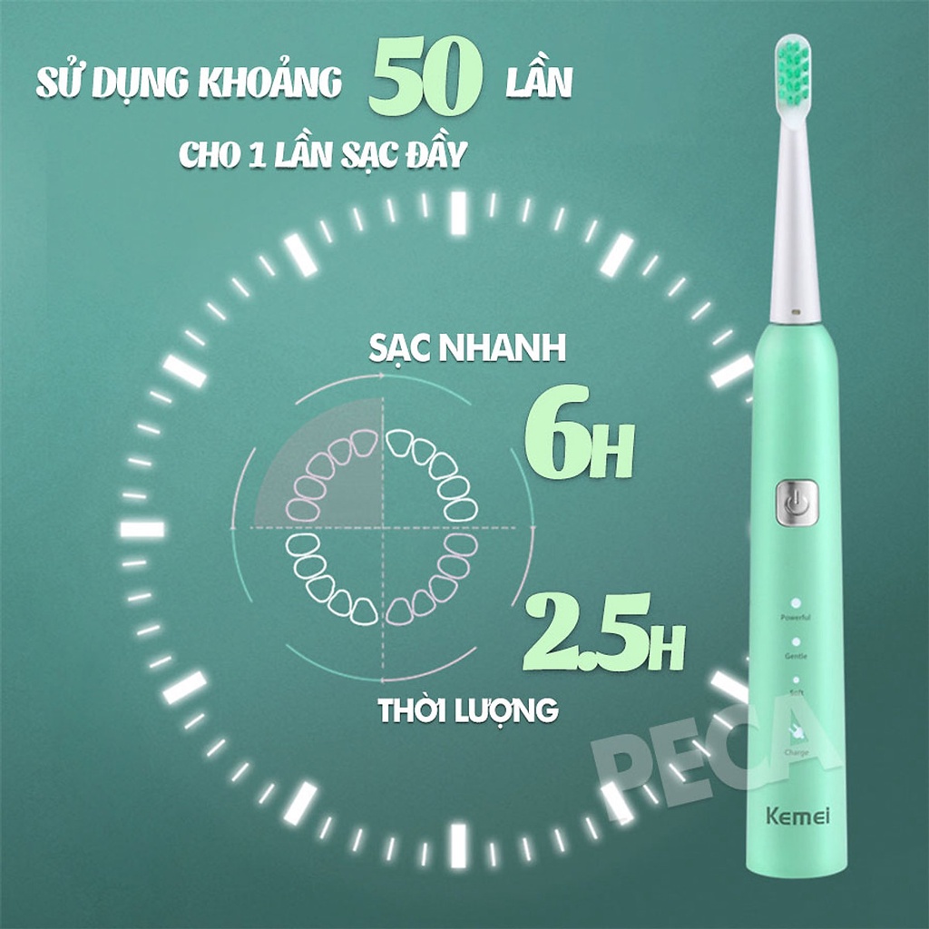 Bàn Chải Đánh Răng Điện Kemei Km-YS713 Cao Cấp Công Nghệ Mới Sóng Siêu Âm Tần Số Cao Sạch Sâu