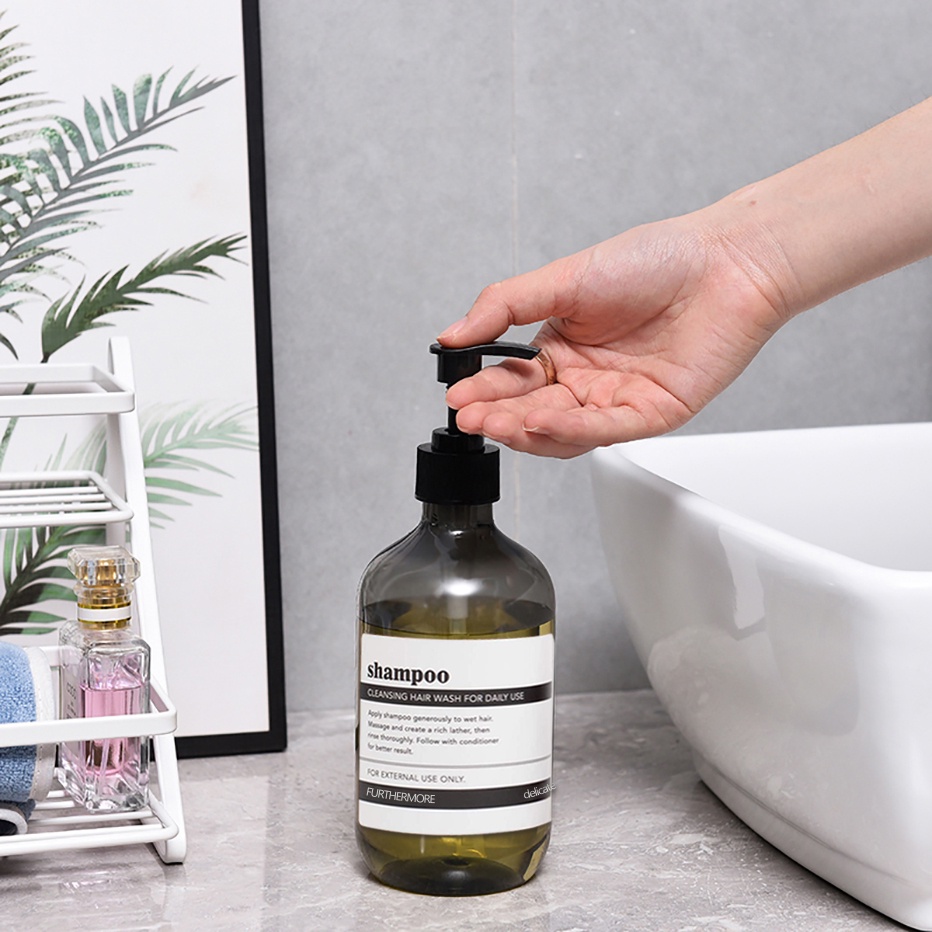 Chai Rỗng Đựng Dầu Gội / Lọ Chiết Sữa Tắm 500ml Có Nắp Nhấn Tiện Dụng Kèm Nhãn Dán Chống Nước