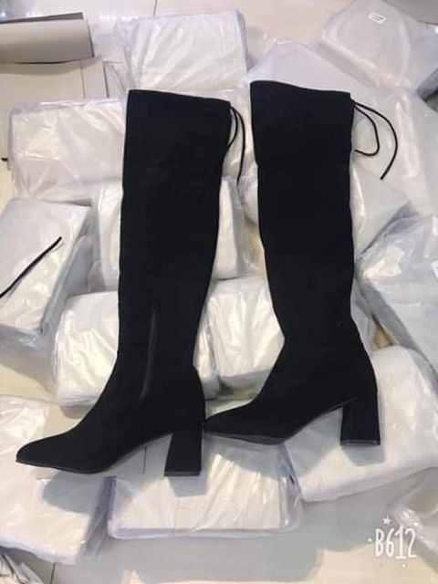 [Mã 151FASHIONSALE1 giảm 10k đơn 50k] Boot Bốt đùi 7 phân gót vuông có khóa cạnh (Có loại có khóa và không khóa cạnh)
