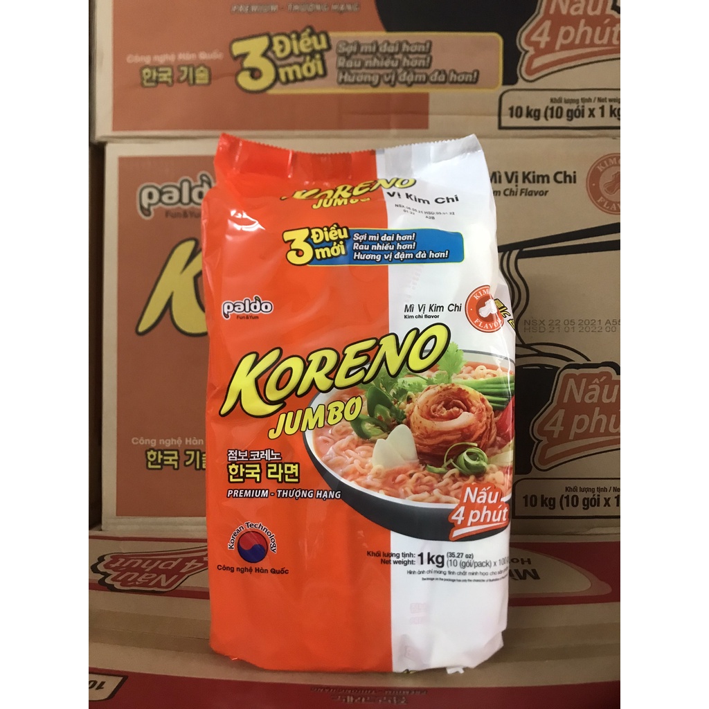 Mì Hàn Quốc KORENO JUMBO vị Bò cay, vị Kim Chi.