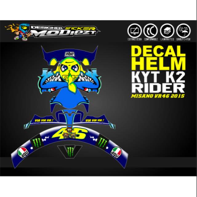 Miếng Dán Trang Trí Mũ Bảo Hiểm Kyt K2 Rider Misano Vr46 2015