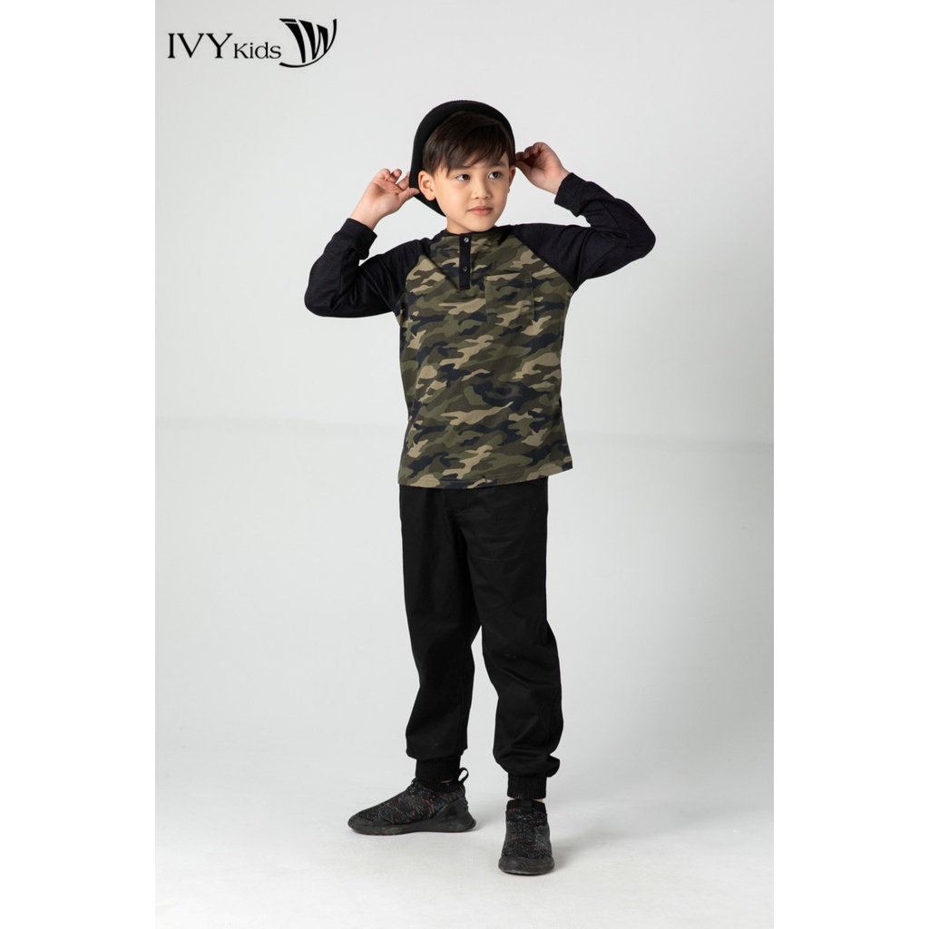 Áo thun bé trai phối rằn ri IVY moda MS 58K1375
