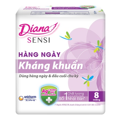 1 gói băng vệ sinh Diana Sensi hàng ngày kháng khuẩn 8 miếng
