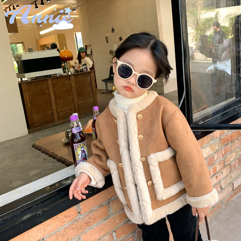 Áo Khoác Da Lộn Tay Dài Thời Trang Mùa Đông Phong Cách Mới Cho Bé Gái