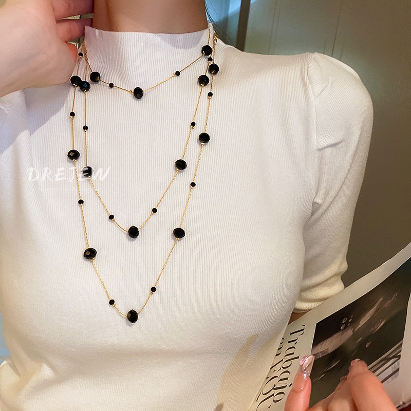 DREJEW Dây chuyền  nhiều lớp dáng dài đính đá pha lê phong cách Âu Mỹ độc đáo