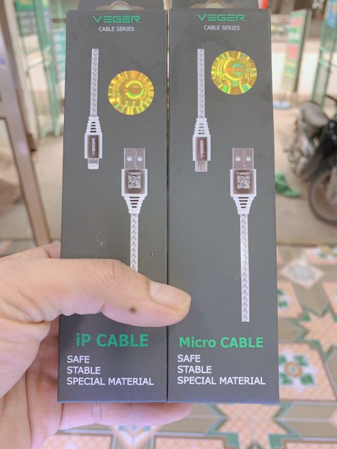 Cáp lightning dù siêu mịn Veger dành cho ip và samsung