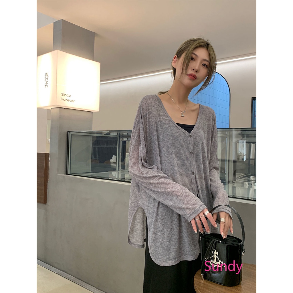 Áo Khoác Cardigan Mỏng Tay Dài Dáng Rộng Thời Trang Mùa Thu Cho Nữ