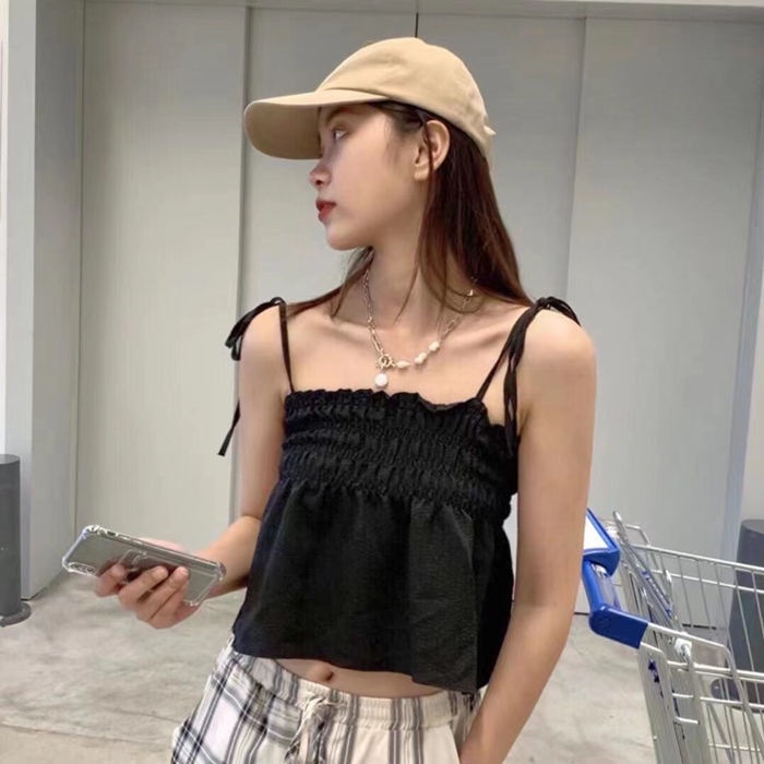 Áo hai dây Nữ Ngắn Mỏng Mùa Hè Gợi Cảm Kết Cấu Ẩn