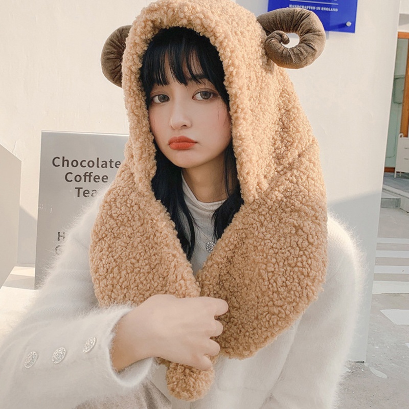 Mũ Trùm Đầu Kèm Khăn Choàng Lông Nhung Dễ Thương Xinh Xắn