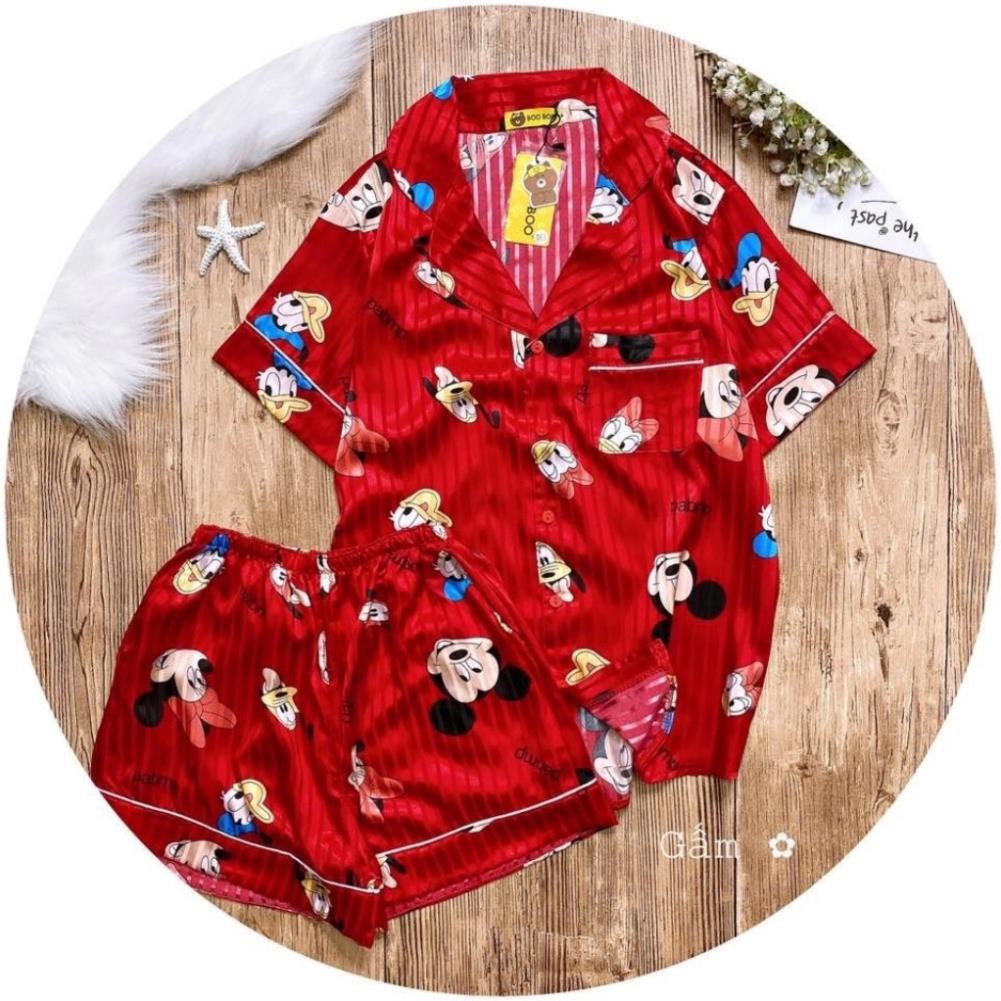 Đồ bộ PIJAMA HNT02331 đồ bộ mặc nhà vải gấm, tay cộc, quần đùi, chất cao cấp mịn đẹp Size 40KG - 60KG