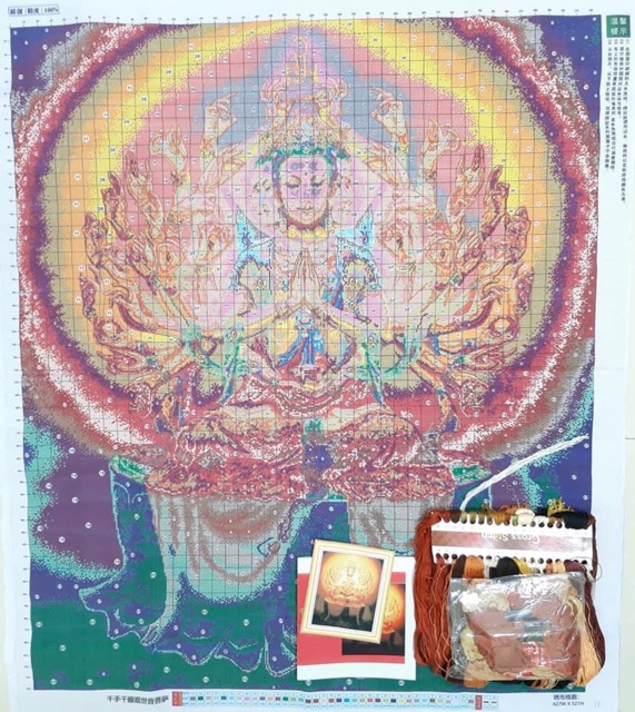 Tranh thêu chữ thập quan âm thiên thủ thiên nhãn chỉ cotton