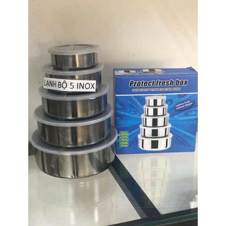 Bộ 5 bát inox lạnh kèm nắp( kích thước chi tiết 8,10,12,14,16 cm)