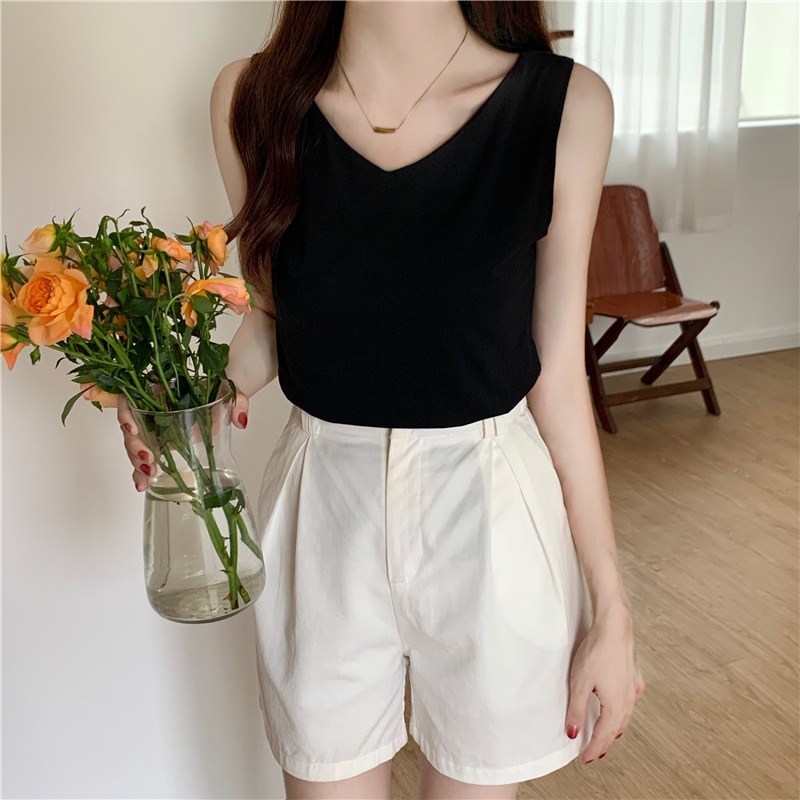 SUXI Áo Không Tay Cổ Chữ V Màu Sắc Đơn Giản Thời Trang Mùa Hè Dành Cho Nữ