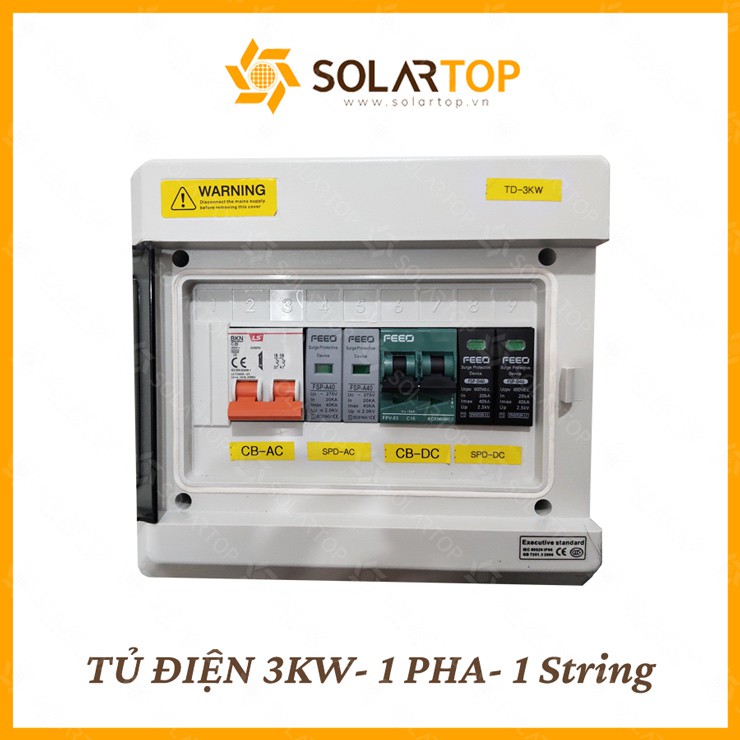 TỦ ĐIỆN lắp sẵn 3kW - 1 Pha - 1 String dùng cho hệ thống điện mặt trời