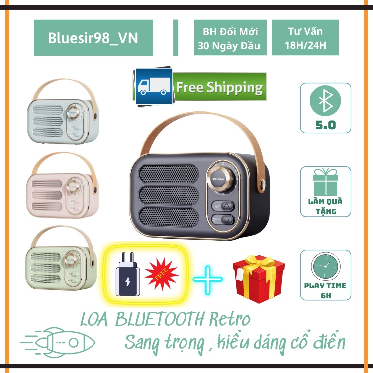 Loa bluetooth mini cổ điển dễ thương làm quà tặng, deco phòng làm việc công suất 5w hỗ trợ thẻ TF, Jack 3.5, USB