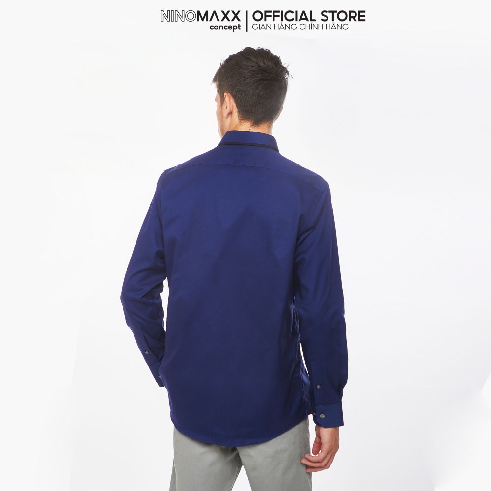 N&amp;M Áo Sơ Mi Nam tay dài màu xanh đậm 100% cotton 1902020