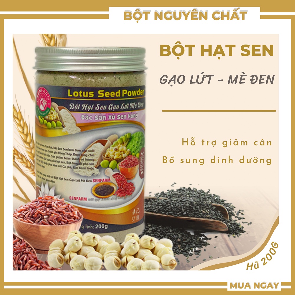 Bột sữa Hạt Sen, Gạo Lứt, Mè đen nguyên chất Senfarm 200g