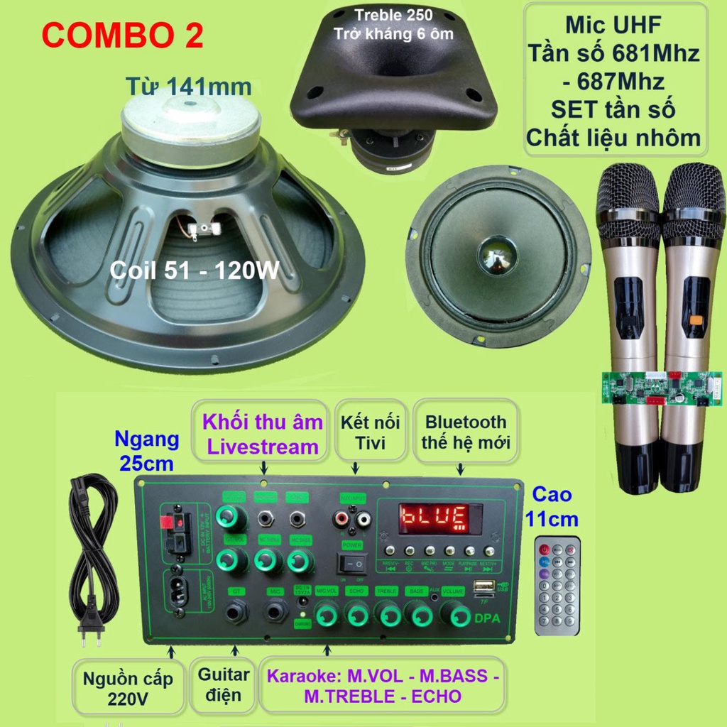 Mạch loa kéo 4 tấc đơn MD9840 150 thu âm LIVESTREAM - DSP lập trình chống hú, chỉnh Bass Treble Micro