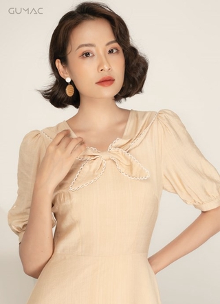 Đầm nữ cổ nơ đăng ten DA965 GUMAC