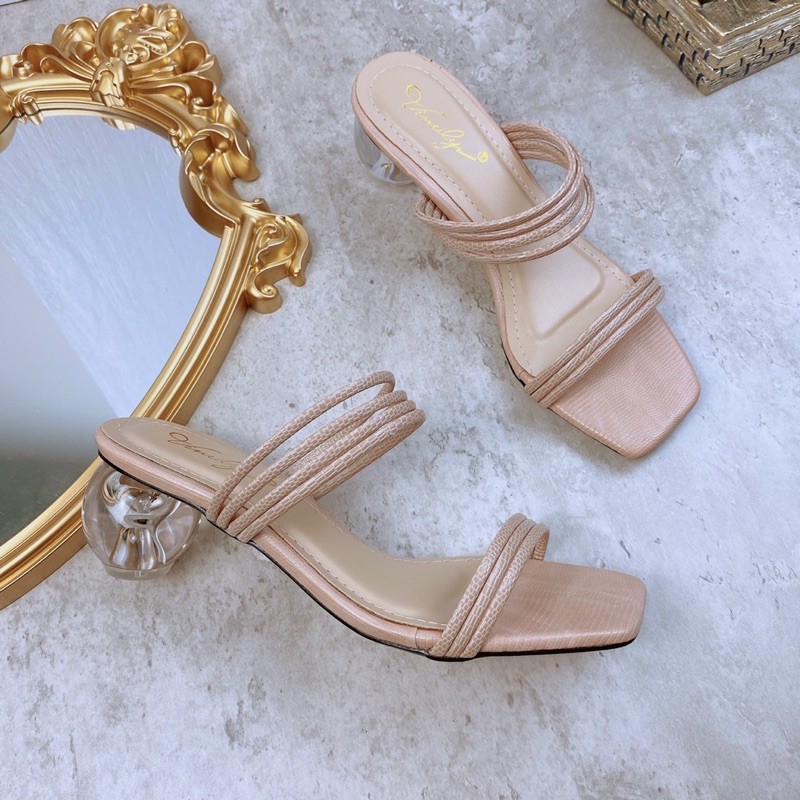 guốc + sandal quai dây (đi đc 2 kiểu-4p) gót trứng trong da sần