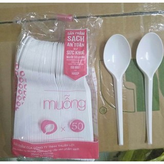 (Bịch 50 cái) Muỗng nhựa trắng cao cấp dùng 1 lần