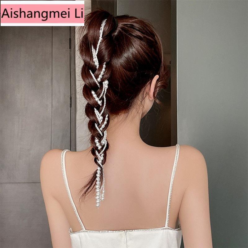 Dây Cột Tóc Dạng Chuỗi Hạt Ngọc Trai Dài Phong Cách Nhật Hàn Cổ Điển Thời Trang Cho Nữ