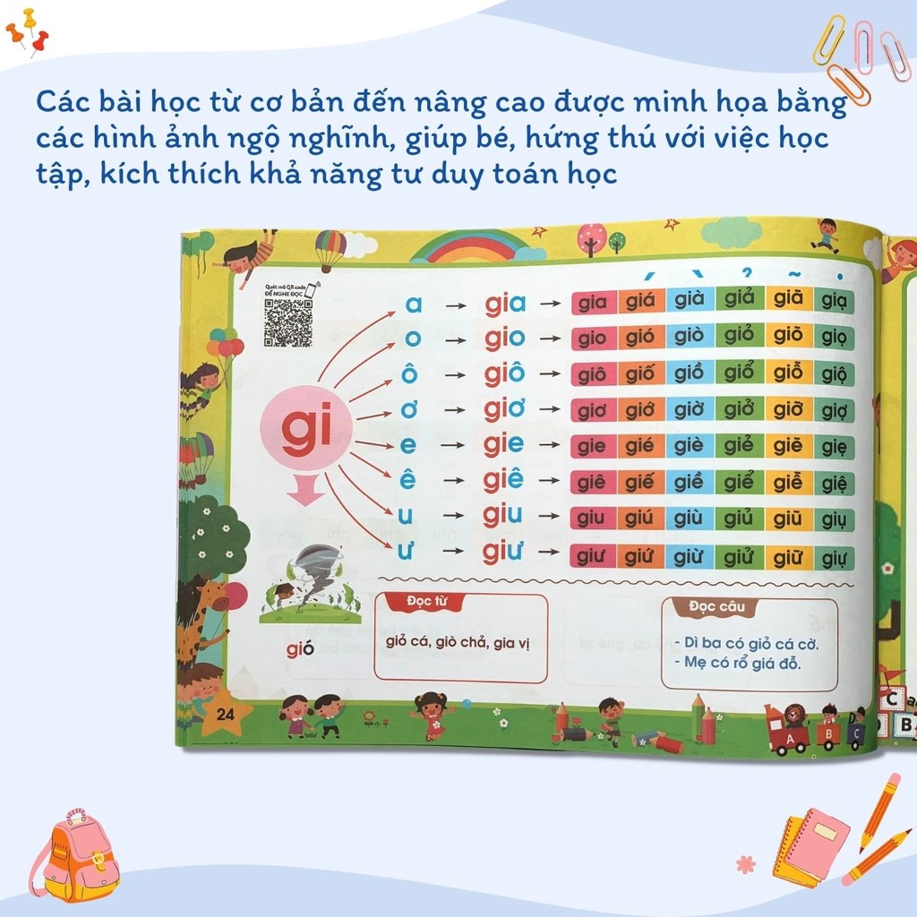 Sách - Tập đánh vần tiếng Việt theo sơ đồ tư duy phiên bản mới 4.0 có file âm thanh, quét mã QR để nghe đọc và kể chuyện