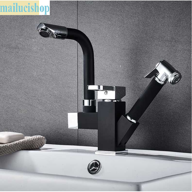 Vòi Lavabo Vòi Rửa Mặt Nóng Lạnh H685478 Chất Liệu Hợp Kim Đồng Xoay 360 Độ - Tặng Kèm Cặp Dây (Hàng cao cấp)