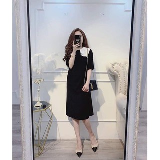Váy bầu đen dáng suông phối cổ trắng