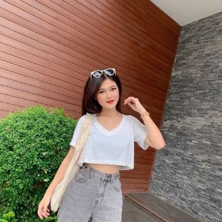 [ Hình thật ] áo coroptop cổ tim