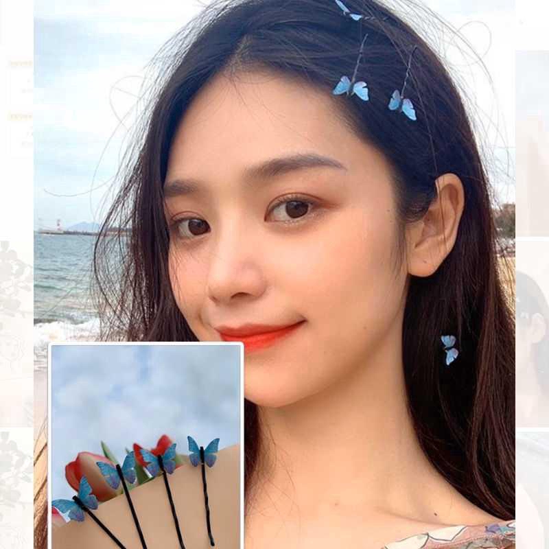 4Pcs Sweet Blue Butterfly Hair Clip/ Fashion Invisible Wave Hairpin/ Summer Holiday Hair Jewelry Accessories