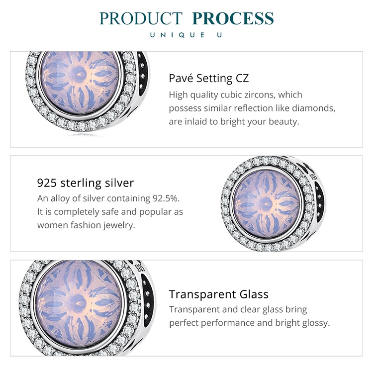 Mặt xỏ BAMOER đính đá thủy tinh bạc 925 làm vòng đeo tay diy