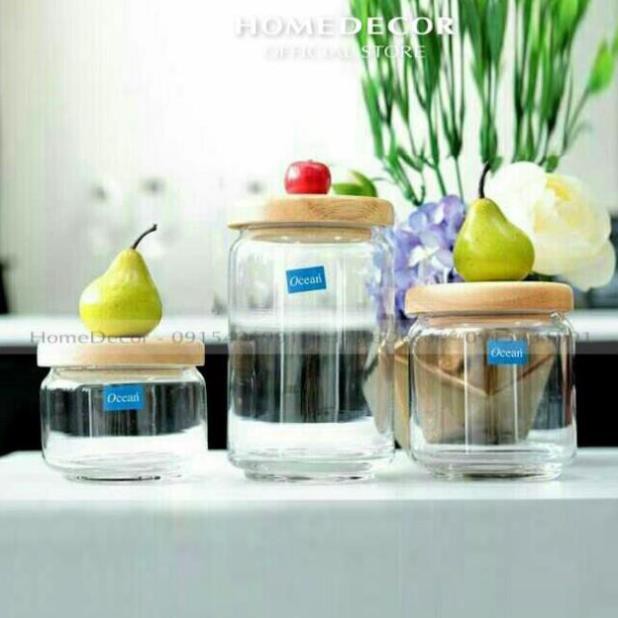 Hũ thủy tinh Ocean Pop nắp gỗ (các cỡ) | BigBuy360 - bigbuy360.vn