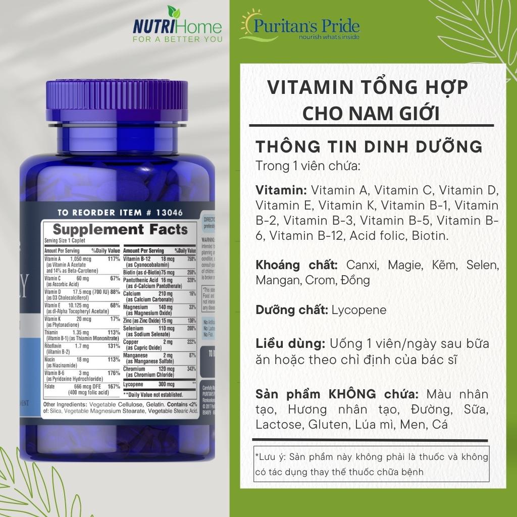 Viên uống vitamin tổng hợp Puritan’s Pride cho nam giới One Daily Men’s Mutivitamin (100 viên)