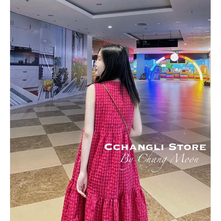 Đầm kẻ đũi xốp dáng babydoll siêu xinh, váy kẻ sát nách dành cho hội chị em