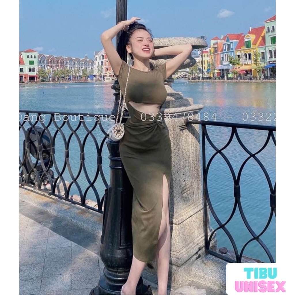 Váy Body Khoét Eo Xẻ Tà TIBU, Đầm Ôm Sexy Nữ Dáng Bó Xoắn Eo hottrend 2022