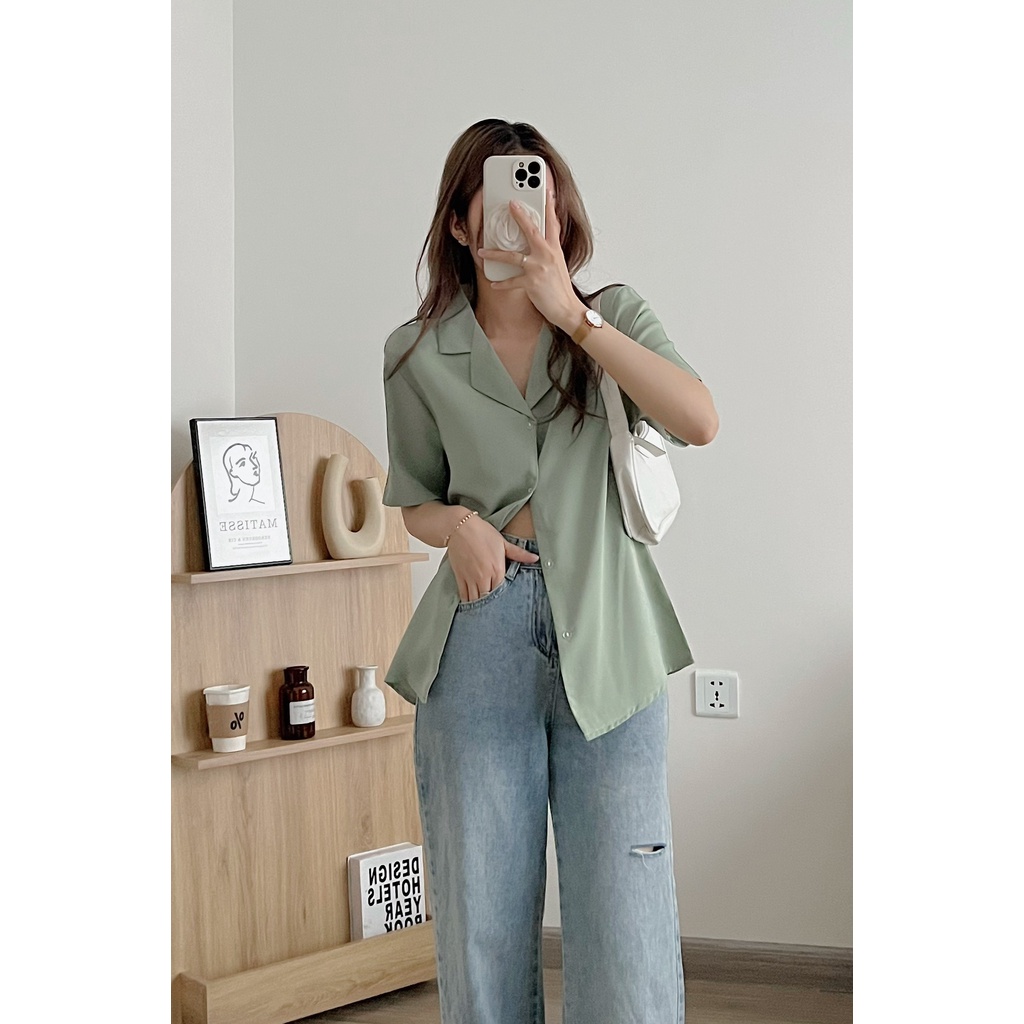 [SẴN/VIDEO] ÁO SƠ MI CỔ VEST BASIC SIÊU XINH LỤA HÀN