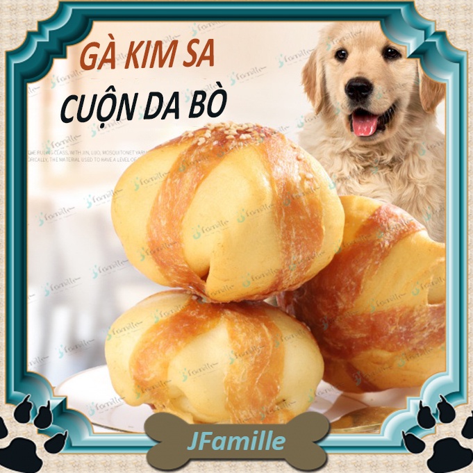 [LÀM THỦ CÔNG]Snack Sạch Răng Miệng JFamille, Gà Kim Sa Cuộn Da Bò. Giảm Stress &amp; Chống Cắn Phá. JF149