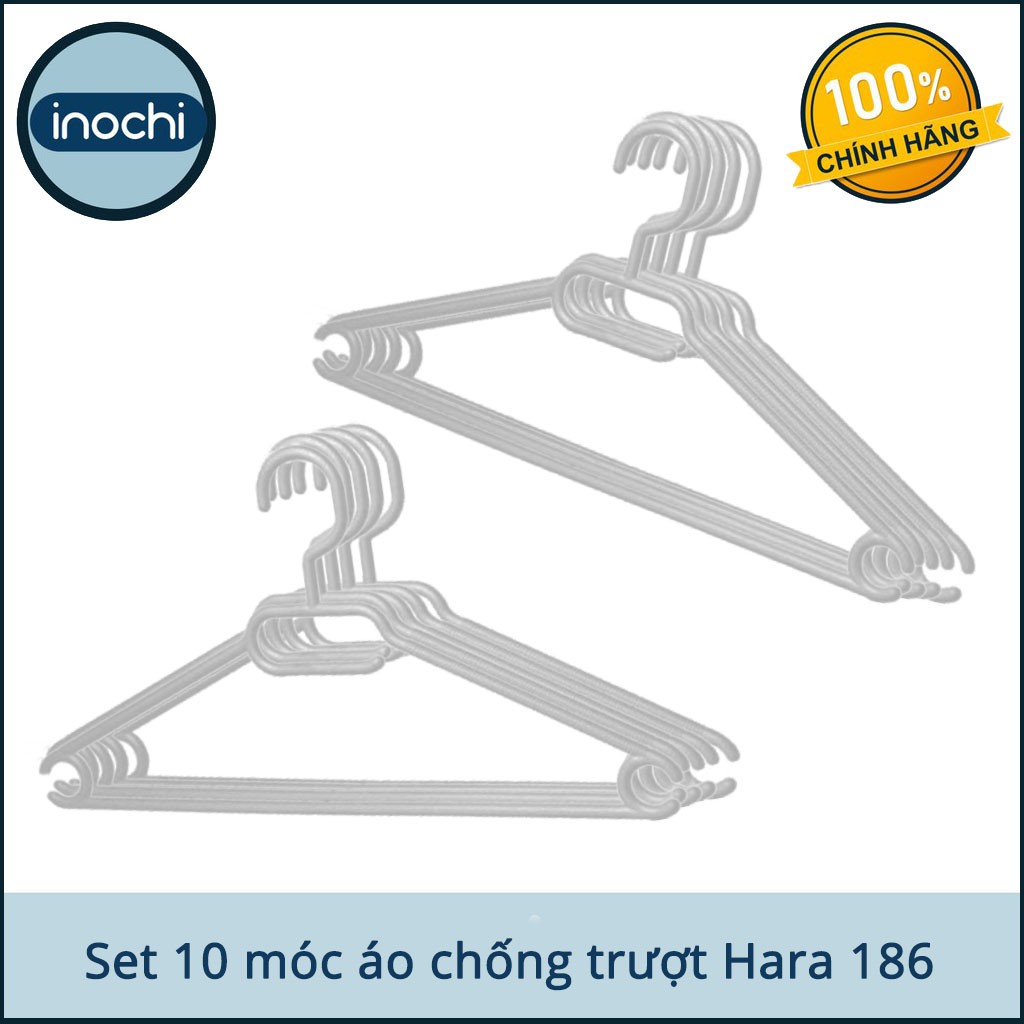 Set 10 móc treo áo chống trượt Inochi Hara 186 hàng xuất Nhật (giao màu ngẫu nhiên)