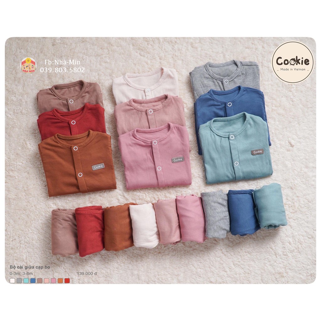 Bộ sơ sinh dời cạp cao Cookie chất liệu: Air-cool Knitwear điều hoà nhiệt 4 mùa-HÀNG SALE