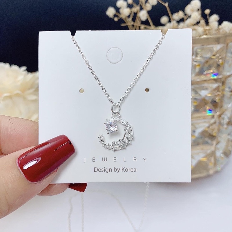 Vòng cổ bạc 925 DaLiA Jewelry dây chuyền mặt trăng đính đá cá tính bạc thật không gỉ dễ phối đồ đẹp