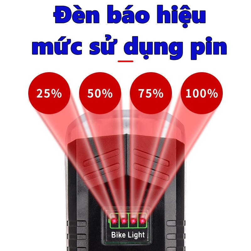 Đèn pin xe đạp thể thao pin trâu siêu sáng có dải đèn cảnh báo 2 bên hàng thật ảnh thật