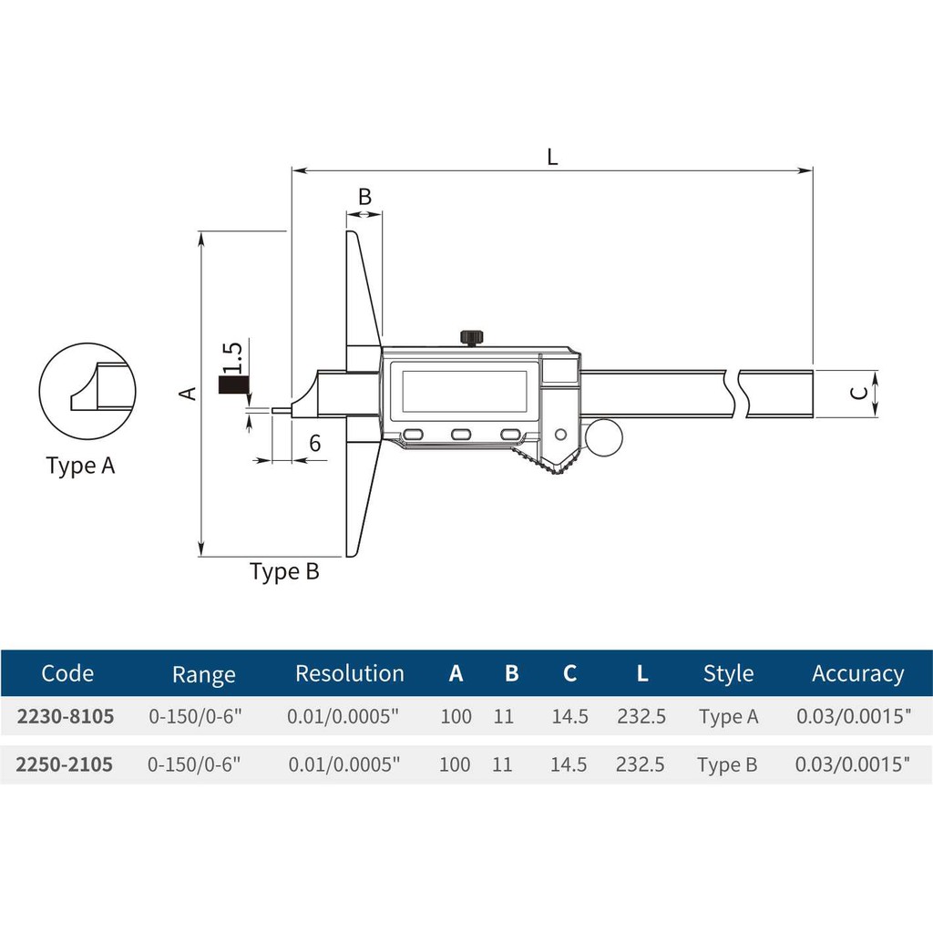 Thước cặp điện tử đo độ sâu 150mm hàng chính hãng DASQUA, độ bền cao