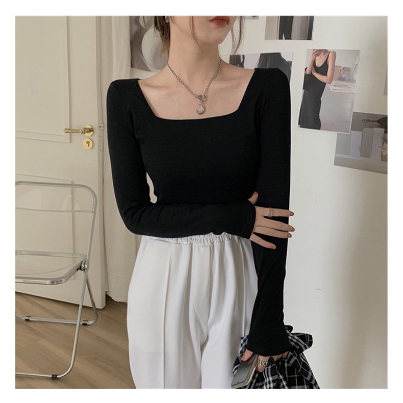 Áo croptop dài tay cổ vuông