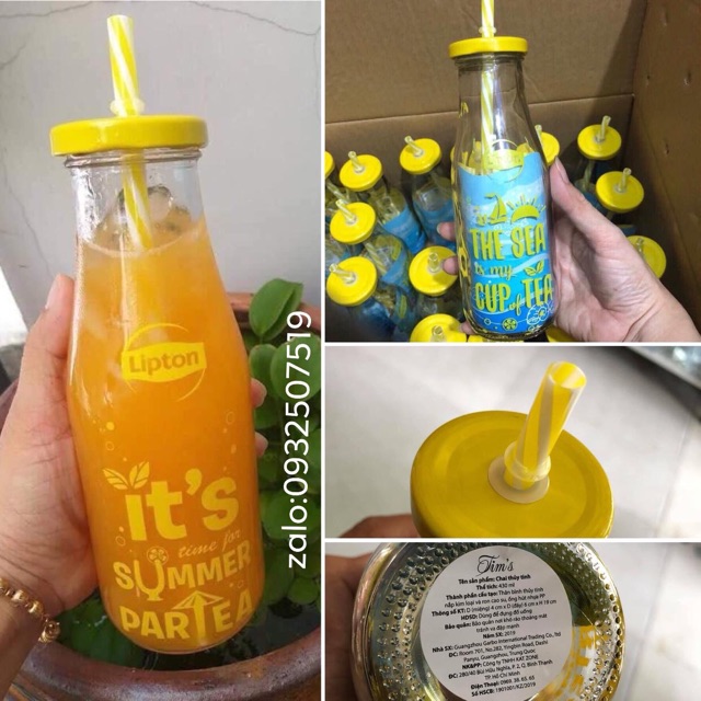 Combo 3 bình thuỷ tinh có ống hút 430ml