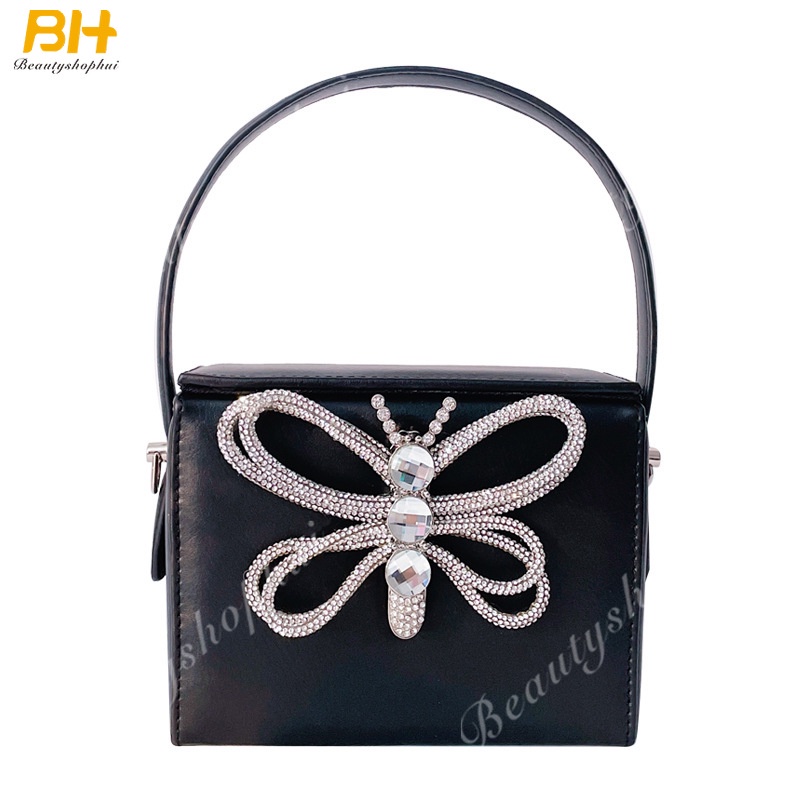 Túi Xách Da PU Cầm Tay Dáng Vuông Nhỏ Đính Đá Thời Trang 2022 Sang Trọng Cho Nữ