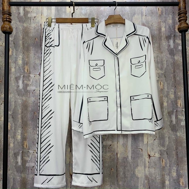 Bộ pijama Lụa QC Mẫu Mới Tay Dài Quần Dài Siêu Hot