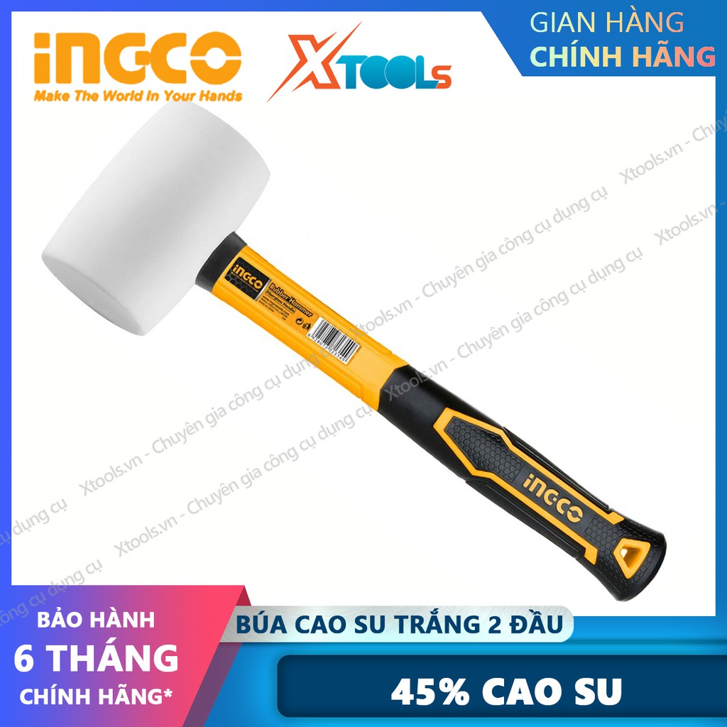 Búa cao su 2 đầu trắng INGCO 220-450g búa cao su giảm chấn, ốp lát gạch, làm mộc, sửa chữa cơ khí, cán nhựa chống trượt